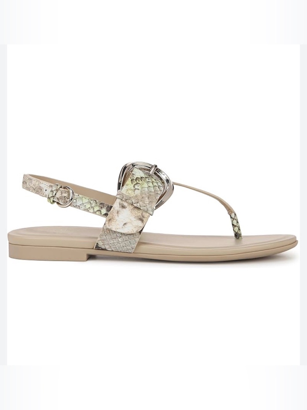 Naturalizer Taylor Sling Back Tan Snake-Print T-Strap Sandal Silver Buckle Sz 9